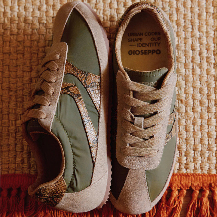 Zapatillas Gioseppo Kaki de serraje y nylon con cuña para mujer - Querol online