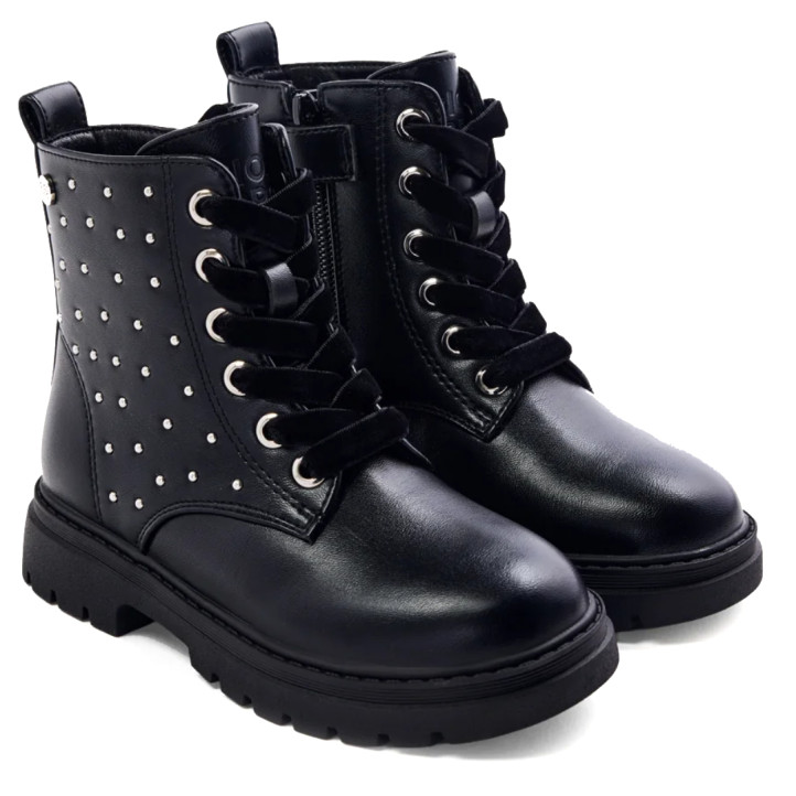 Botines Gioseppo negras con tachas y cordones de terciopelo para niña - Querol online