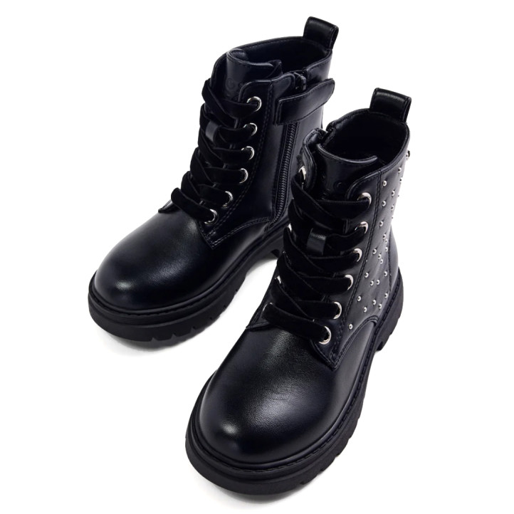 Botines Gioseppo negras con tachas y cordones de terciopelo para niña - Querol online