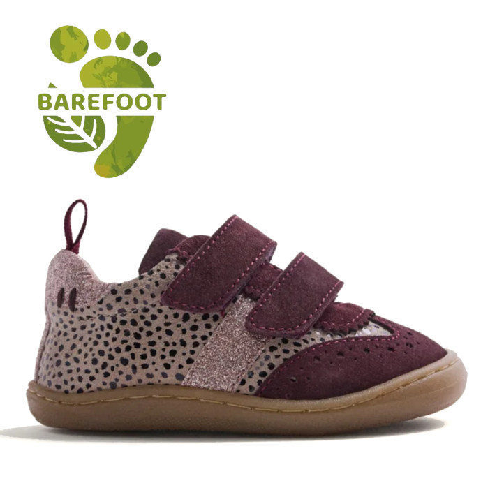 Sabatilles Gioseppo barefoot de pell bordeus amb animal print per a nadó - Querol online