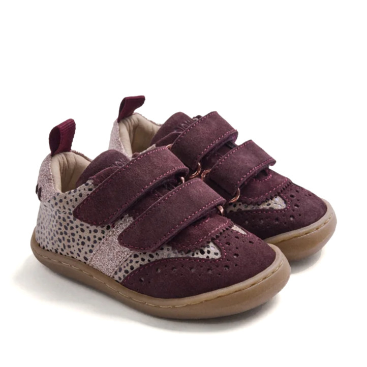 Zapatillas Gioseppo barefoot de piel burdeos con animal print para bebé - Querol online