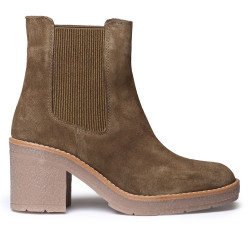 Botines tacón TONI PONS de serraje forest con elásticos y tacón ancho - Querol online