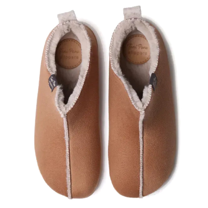 Zapatillas casa TONI PONS abotinadas de piel camel con forro cálido - Querol online