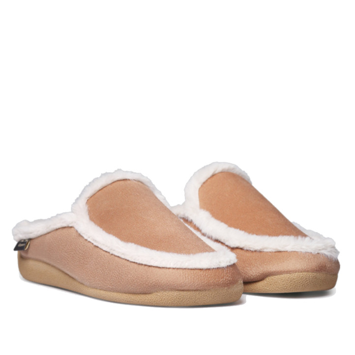 Zapatillas casa TONI PONS destalonadas camel con forro de pelo - Querol online
