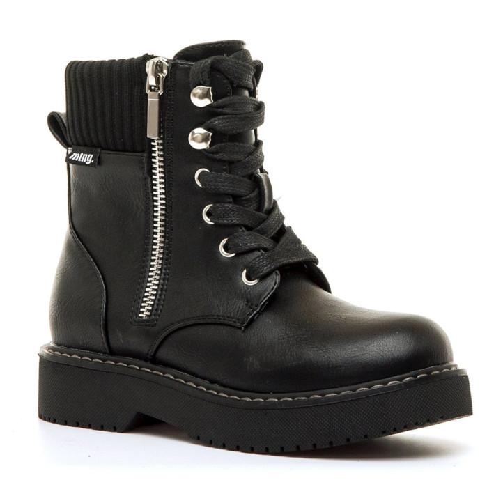 Botines Mustang militares Martin negros para niña con plataforma y cremalleras - Querol online