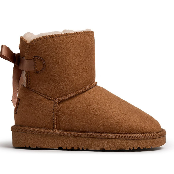 Botins Mustang australianes Sky marrons per a nena amb pèl interior i llaç posterior - Querol online