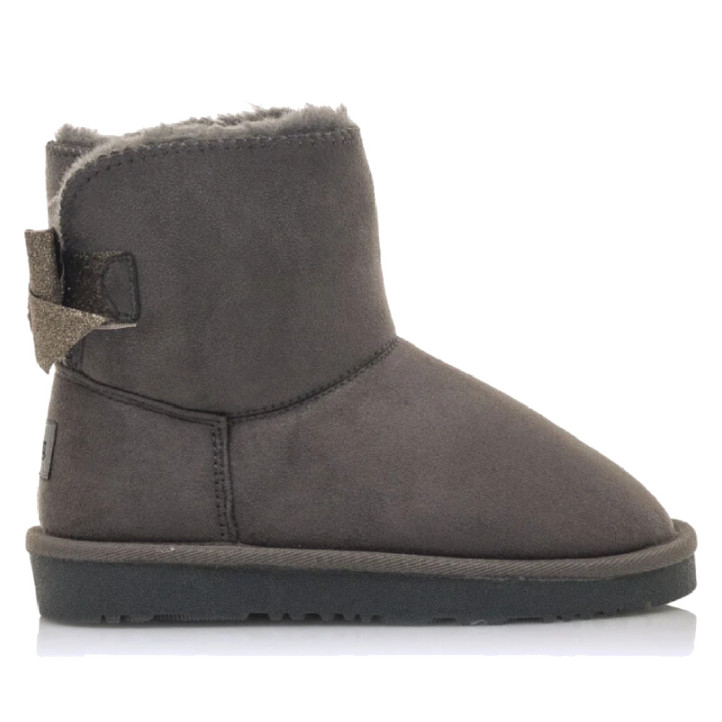 Botines Mustang australianas Sky grises para niña con pelo interior y lazo trasero - Querol online