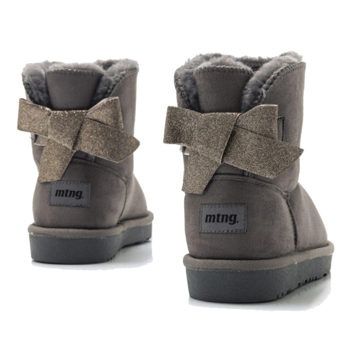 Botines Mustang australianas Sky grises para niña con pelo interior y lazo trasero - Querol online