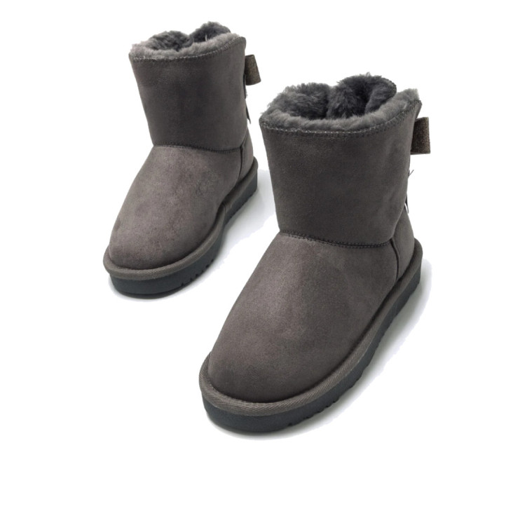 Botines Mustang australianas Sky grises para niña con pelo interior y lazo trasero - Querol online