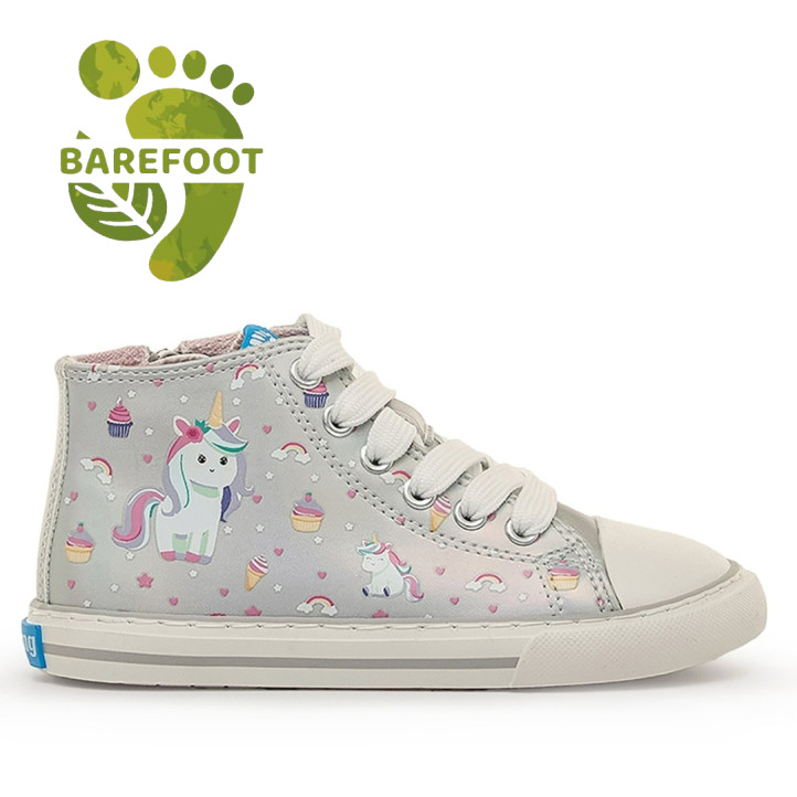 Sabatilles altes Mustang barefoot Free Lights plata per a nena amb unicorns i llums - Querol online