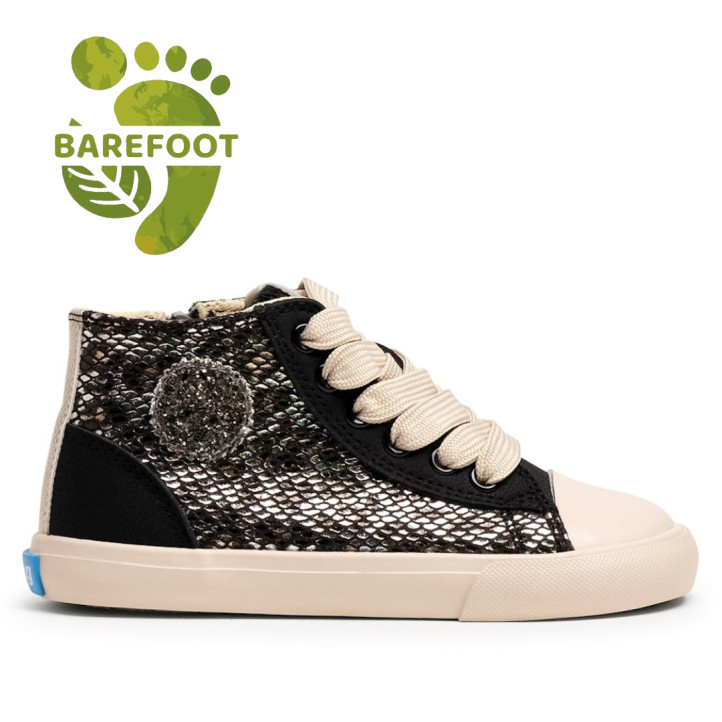 Zapatillas altas Mustang barefoot Free Emi negras para niña con animal print metalizado - Querol online