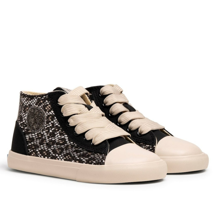Zapatillas altas Mustang barefoot Free Emi negras para niña con animal print metalizado - Querol online