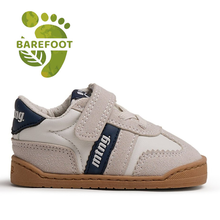 Sabatilles Mustang barefoot Free de nen blanques i beix amb detalls blau marí - Querol online