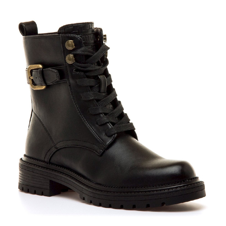 Botines Mustang de mujer negros estilo militar con hebilla - Querol online