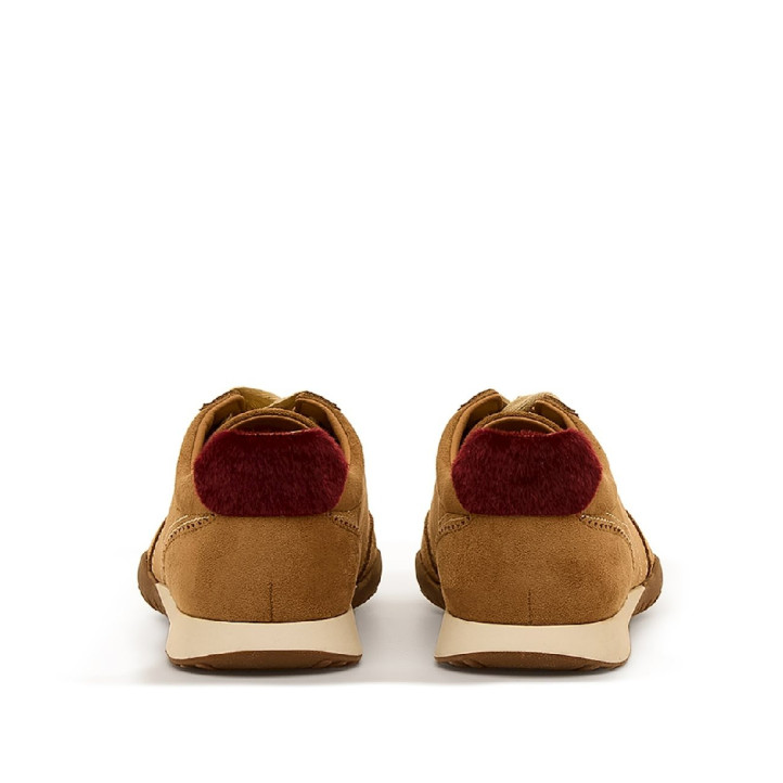 Zapatillas Mustang Alana de mujer color cuero con detalles burdeos - Querol online