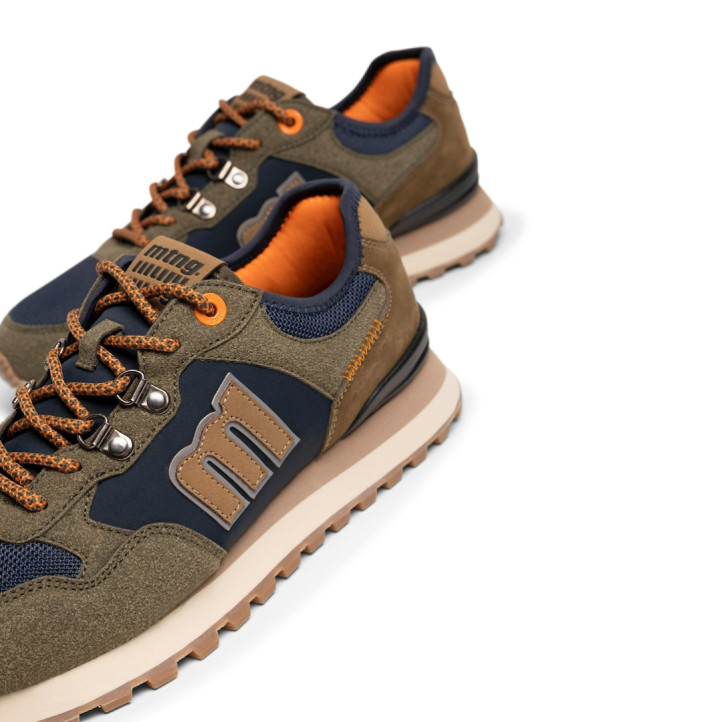 Zapatillas deportivas Mustang Joggo Track de hombre verde kaki y azul marino con detalles camel - Querol online