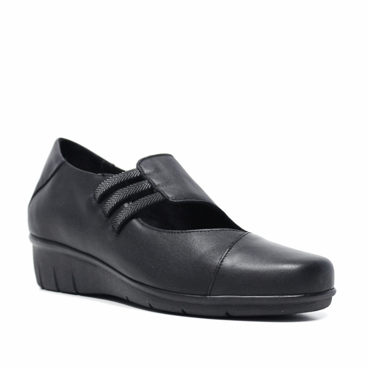 Zapatos cuña Suite009 de piel de mujer negros con cuña y tiras elásticas - Querol online
