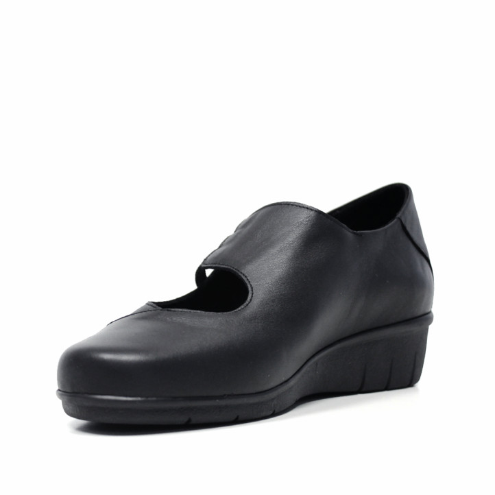 Sabates de falca Suite009 de pell de dona negres amb falca i tires elàstiques - Querol online