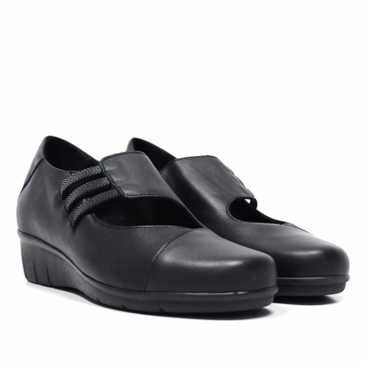 Zapatos cuña Suite009 de piel de mujer negros con cuña y tiras elásticas - Querol online
