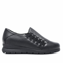 Zapatos cuña Suite009 de piel de mujer negros con cuña, cremallera lateral y elásticos - Querol online