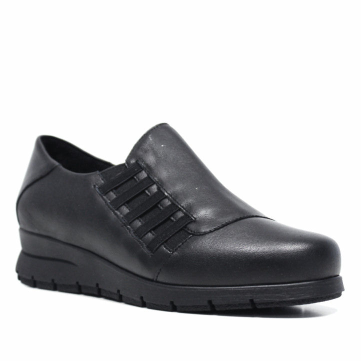 Zapatos cuña Suite009 de piel de mujer negros con cuña, cremallera lateral y elásticos - Querol online