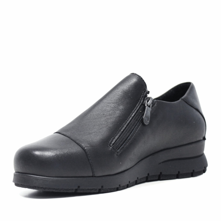 Zapatos cuña Suite009 de piel de mujer negros con cuña, cremallera lateral y elásticos - Querol online