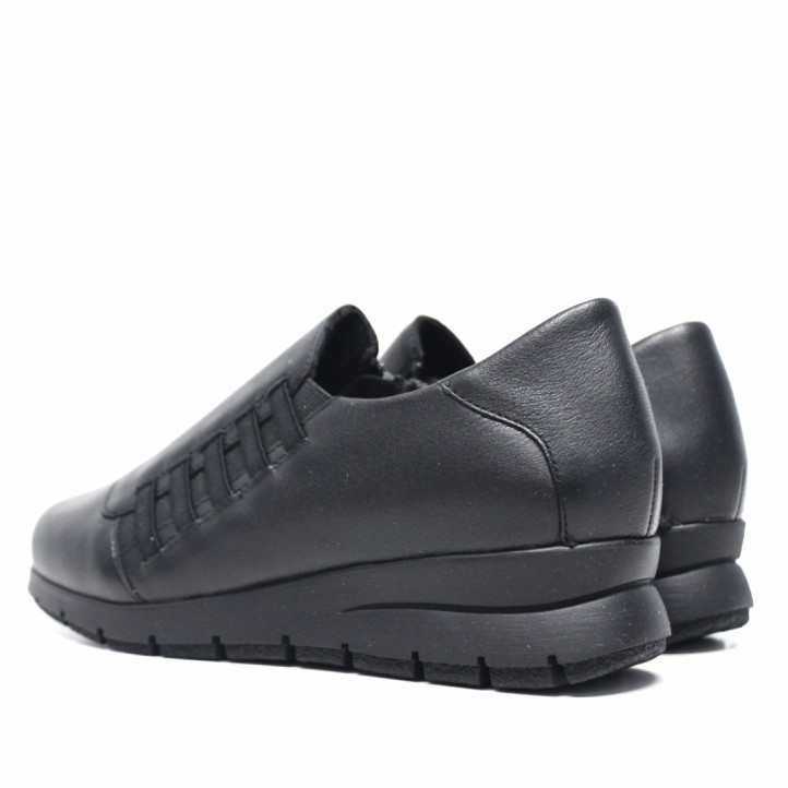 Zapatos cuña Suite009 de piel de mujer negros con cuña, cremallera lateral y elásticos - Querol online