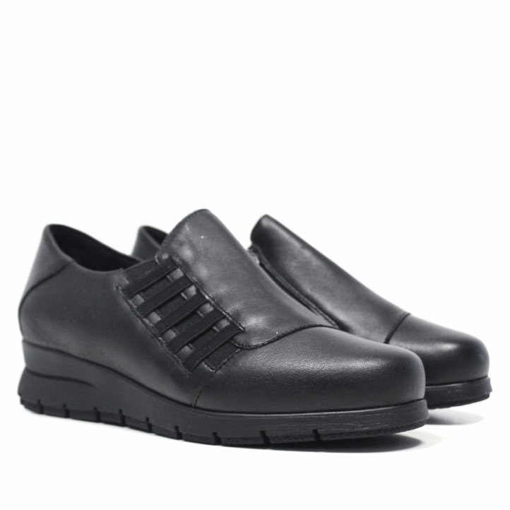 Zapatos cuña Suite009 de piel de mujer negros con cuña, cremallera lateral y elásticos - Querol online