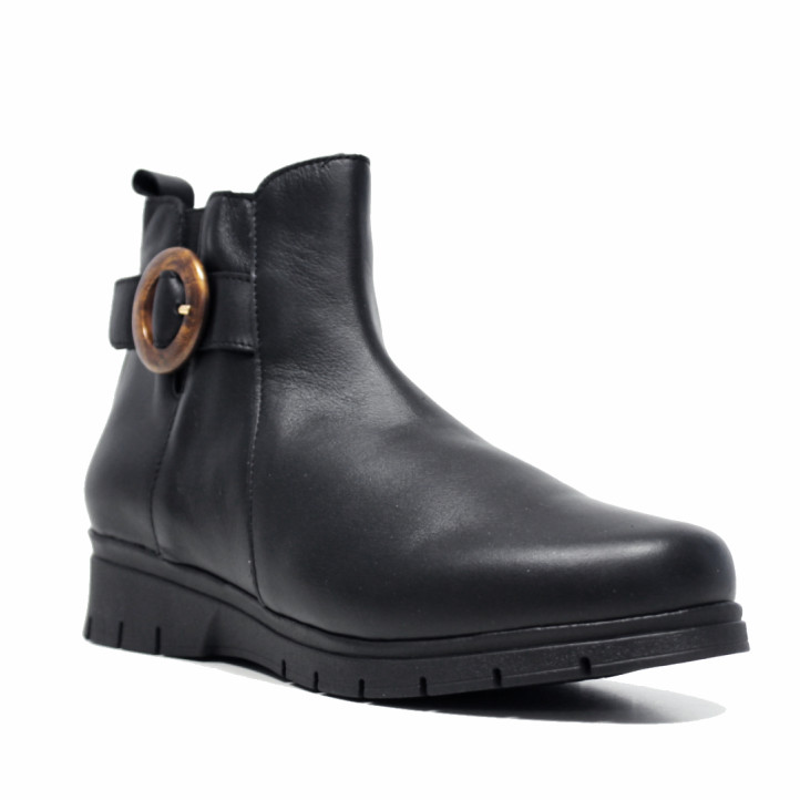 Botines Suite009 de piel de mujer negros con hebilla decorativa y suela de cuña - Querol online