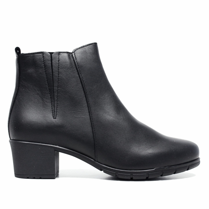 Botins Suite009 de pell de dona negres amb taló mitjà i cremallera lateral - Querol online