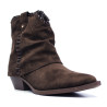 Botins de taló Cowboy de dona marrons de camussa amb canya arrugada i detalls trena