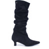 Botas tacón de mujer negras de efecto ante con caña arrugada y tacón fino