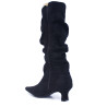 Botas tacón de mujer negras de efecto ante con caña arrugada y tacón fino