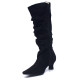 Botas tacón de mujer negras de efecto ante con caña arrugada y tacón fino - Querol online