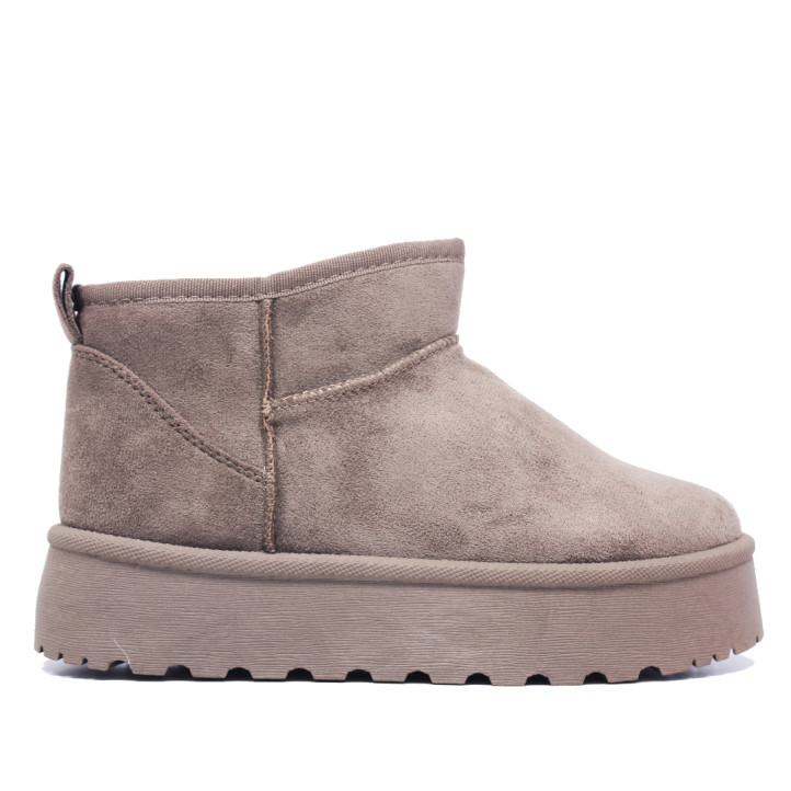 Botines Querol australianos de mujer color taupe con plataforma y forro de pelo - Querol online
