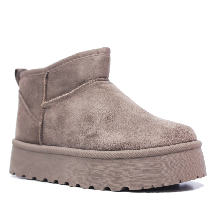 Botines Querol australianos de mujer color taupe con plataforma y forro de pelo - Querol online