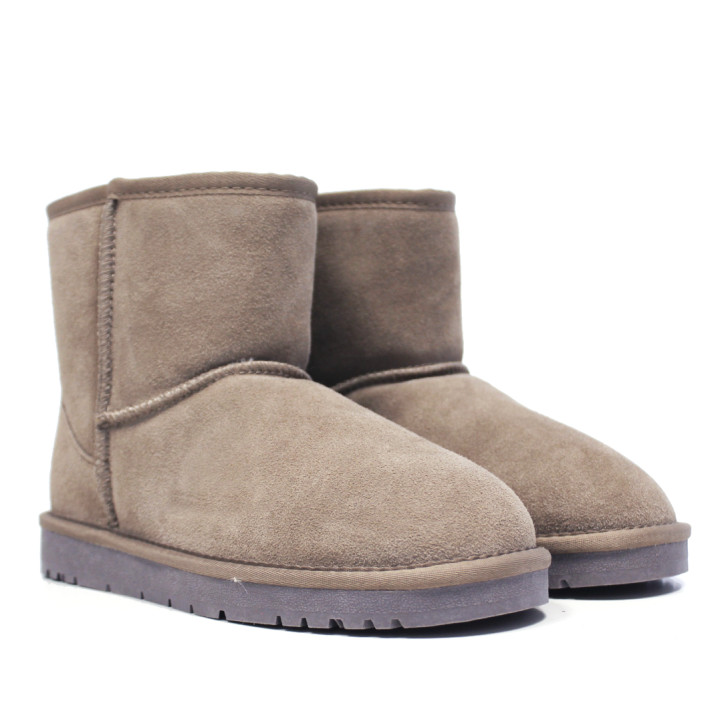 Botines Querol australianos de mujer color taupe con forro de pelo y suela plana - Querol online