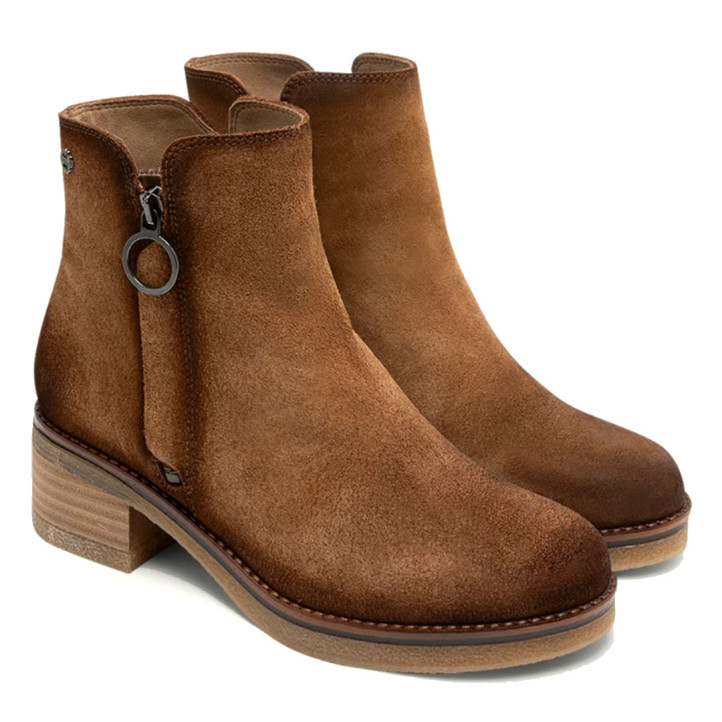 Botines tacón Porronet de piel Luna de mujer color cuero con cremallera de anilla y tacón - Querol online