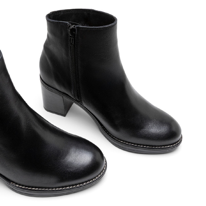 Botins de taló Porronet orronet Teresa de pell negres amb taló alt de bloc i costures deco - Querol online