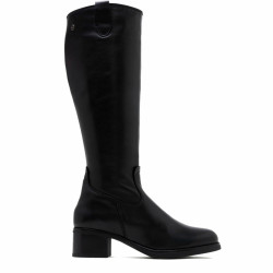 Botas tacón Porronet Olivia de piel negras con tacón ancho y tiradores