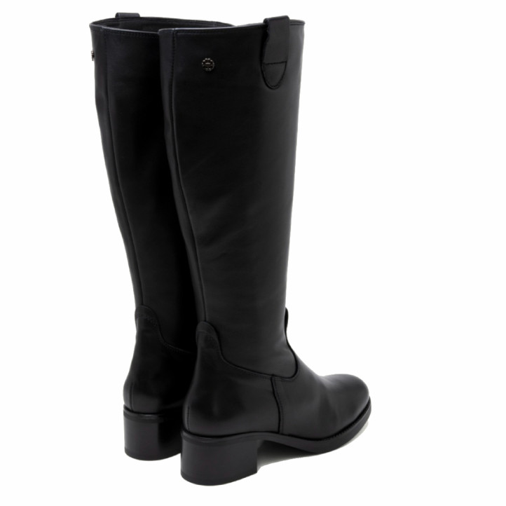 Botas tacón Porronet Olivia de piel negras con tacón ancho y tiradores - Querol online