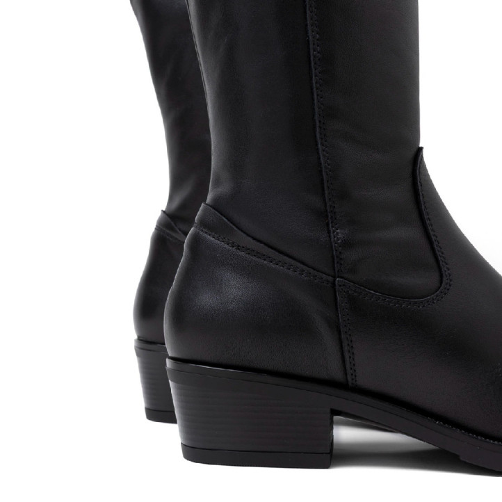 Botas tacón Porronet Mónica de piel negras con tacón bajo y cremallera - Querol online