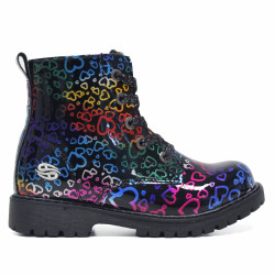 Botins DOCKERS militars de nena negres amb cors multicolor i acabat brillant - Querol online