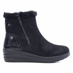 Botins Amarpies de dona negres amb falca, pèl i cremallera lateral - Querol online
