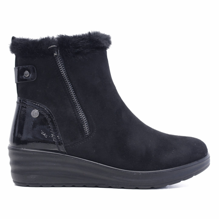 Botins Amarpies de dona negres amb falca, pèl i cremallera lateral - Querol online