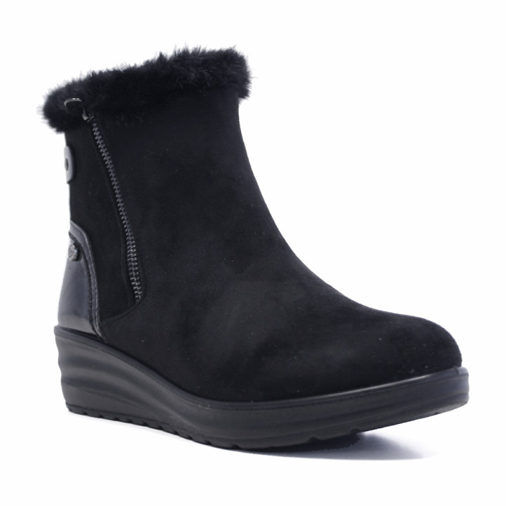 Botines Amarpies de mujer negros con cuña, pelo y cremallera lateral - Querol online
