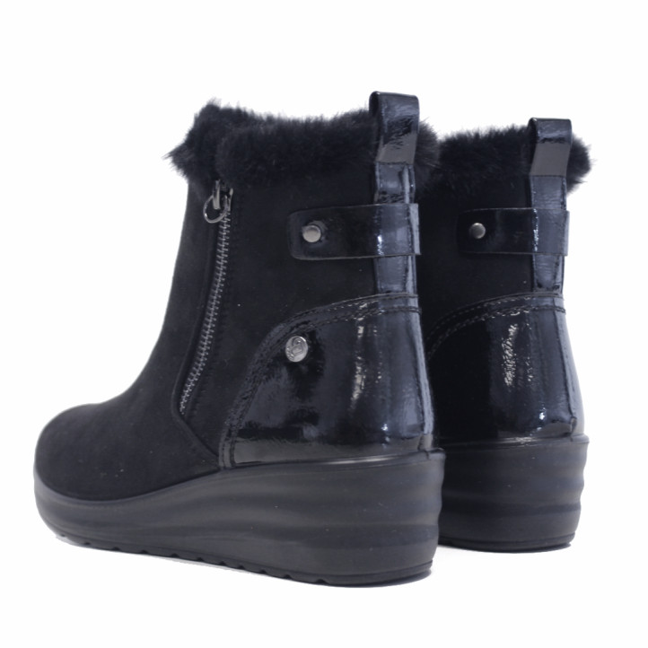 Botins Amarpies de dona negres amb falca, pèl i cremallera lateral - Querol online