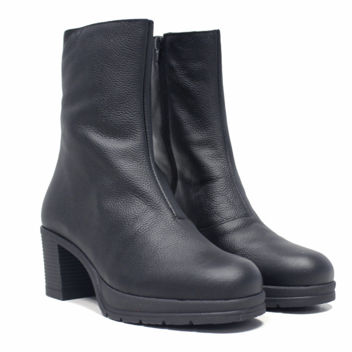 Botines tacón Redlove Astrid negros de piel con tacón ancho y plataforma - Querol online