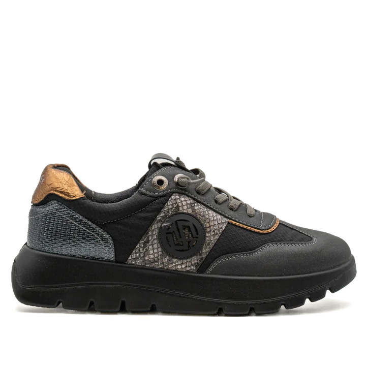 Zapatillas Mysoft Spruce de mujer negras y grises con detalles metalizados y plataforma - Querol online