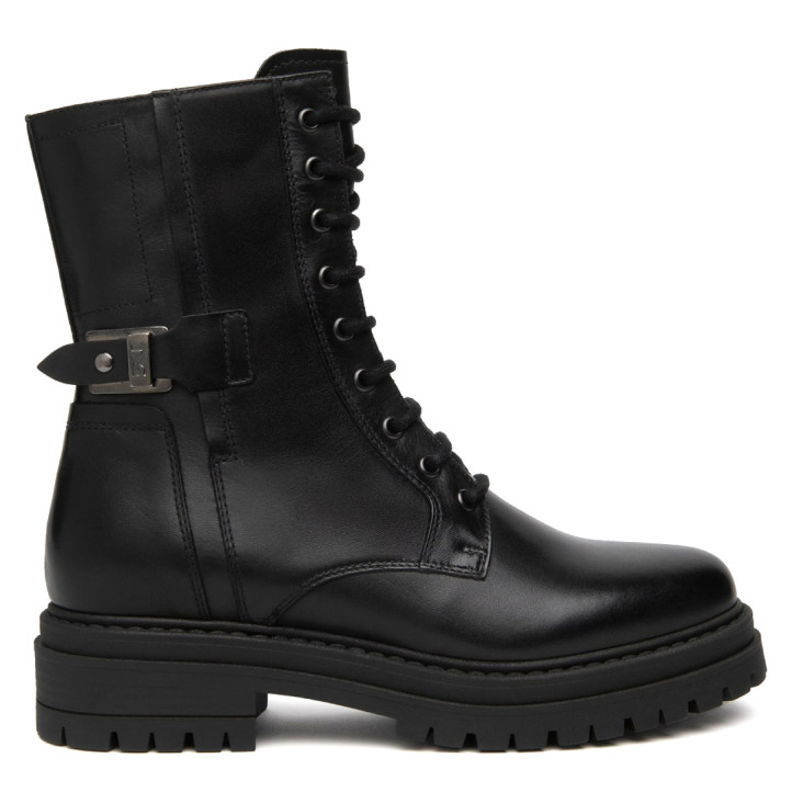 Botines Nero Giardini militares de piel negra para mujer con cordones y suela track - Querol online